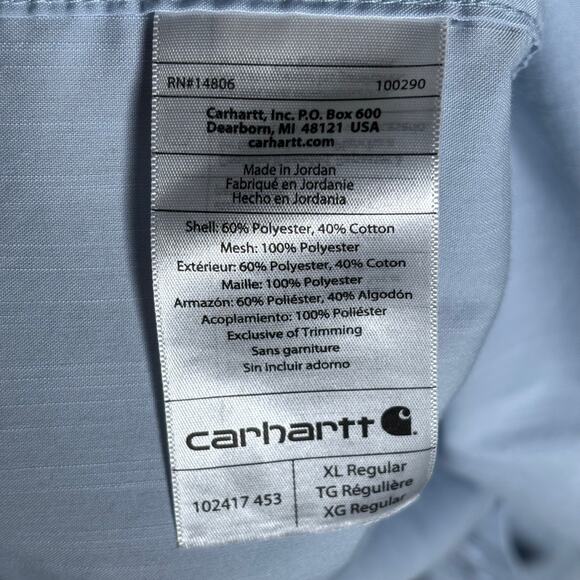Carhartt Force Short Sleeve Button-Down Shirt XL Relaxed Fit Light Blue - Picture 7 of 8